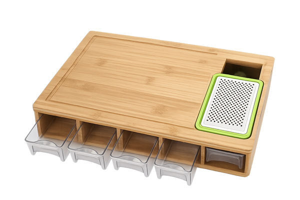 Bamboo Cutting Board with Storage Drawers